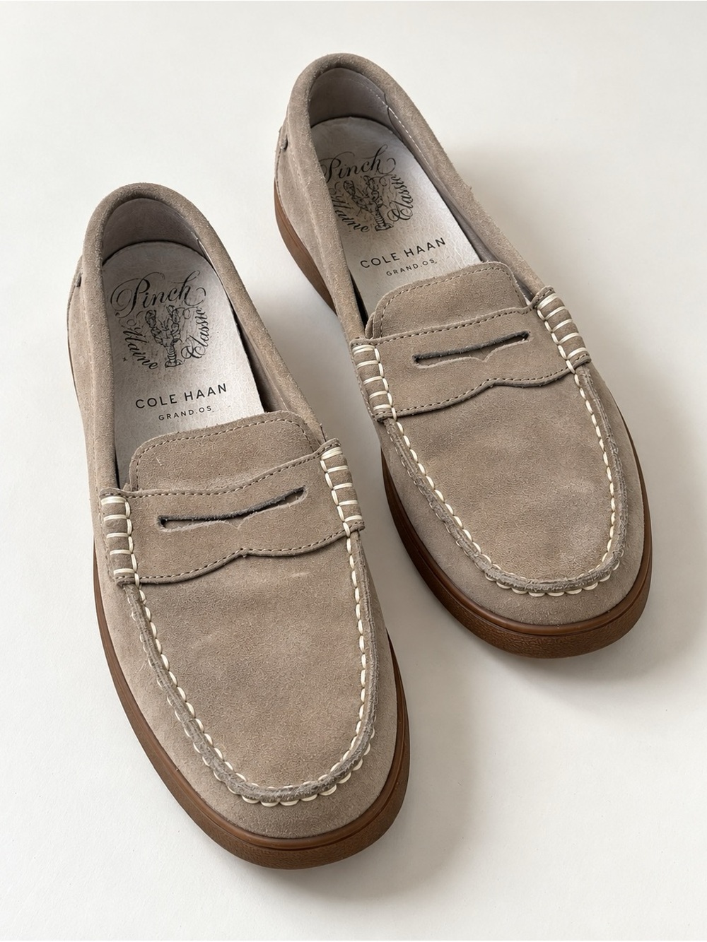 Cole Haan Taupe Suede Penny Loafers with Brown Soles